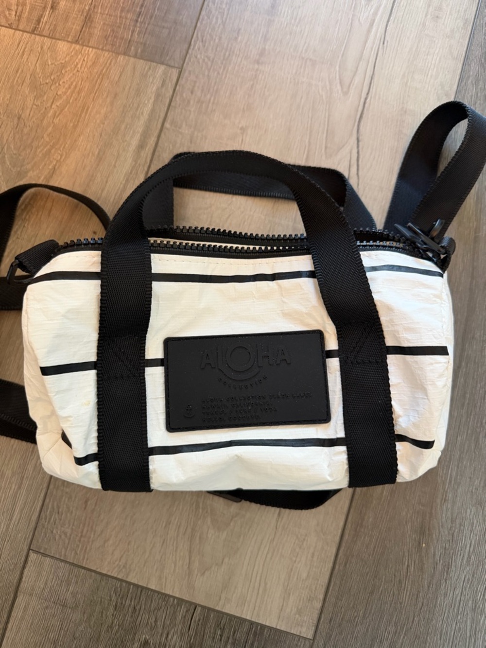 ALOHA Collection Black and White Striped Mini Duffel Crossbody